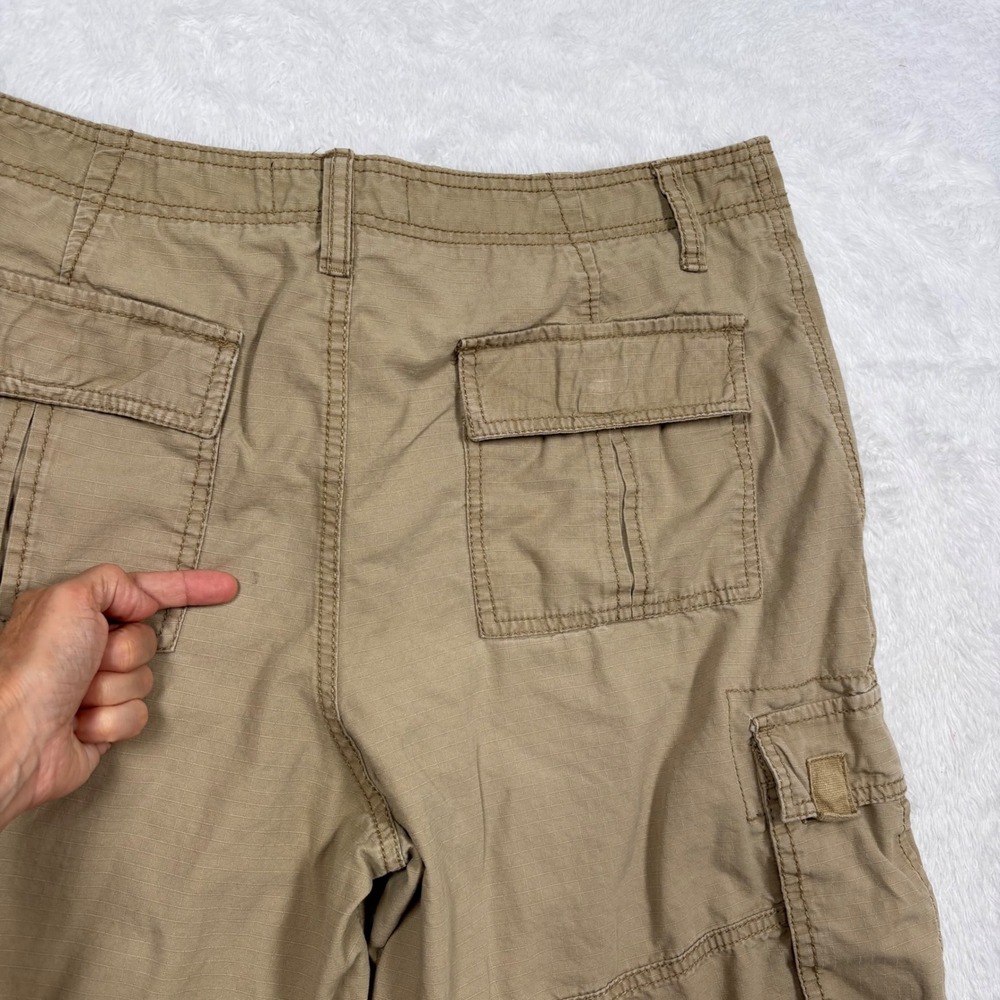 Y2K OP Cargo Shorts Mens 34 Sand Khaki Ripstop Cotton Multi Pocket Street Surf - Picture 7 of 14